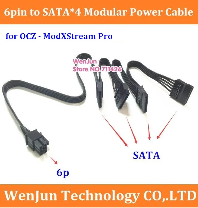 NEW 6Pin Male 1 to 4 SATA Modular Power Supply Adapter Cable For OCZ - ModXStream Pro 600W 80+ Certified Semi-Modular ATX