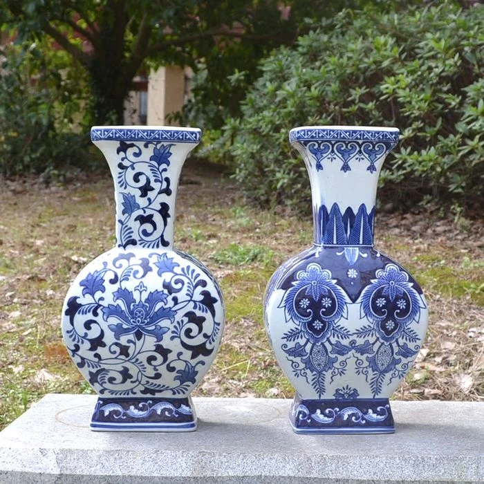 Foreign trade new Chinese blue and white porcelain vase porcelain vase Home Furnishing flat square living room decor