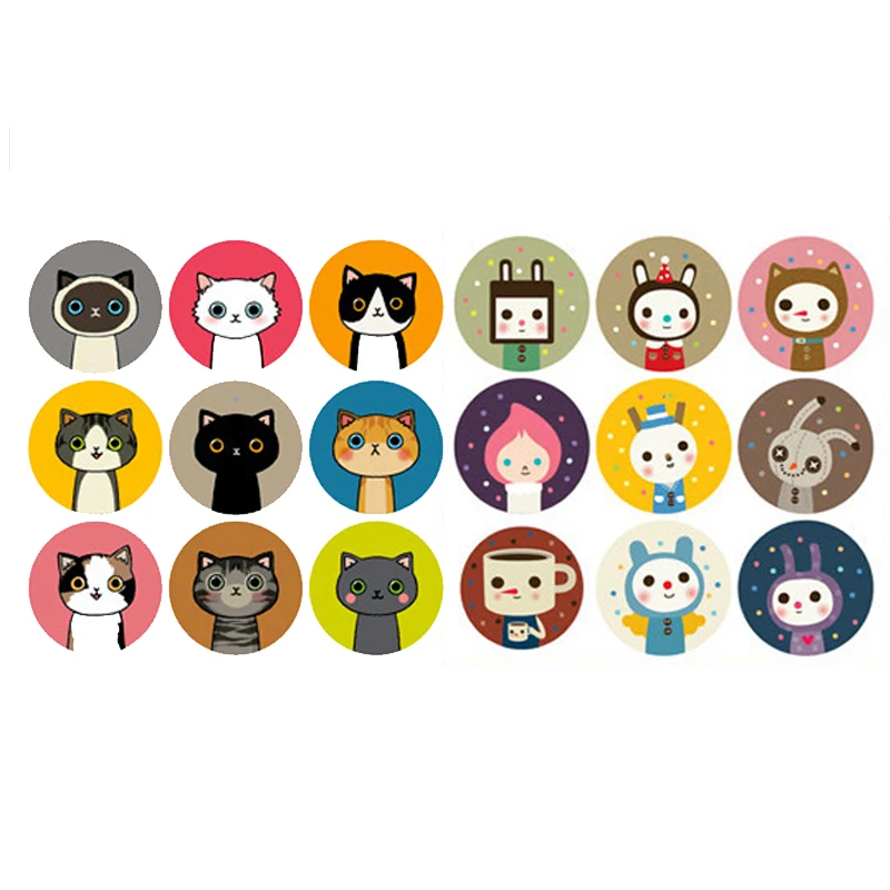 Kawaii kot i królik zwierząt naklejki DIY do albumu fotograficznego szklana butelka etui na telefon dekoracyjne sztuki okrągłe uszczelnienie naklejki wklej — zdjęcie 6