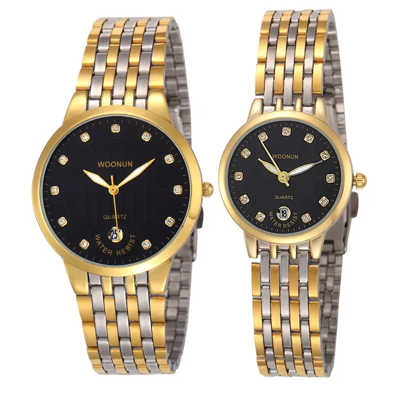 2020 WOONUN Top Brand Luxury Couple Watch Set Men Women Ultra Thin Gold Stainless Steel Quartz-watch Fashion Lover Pair Watch