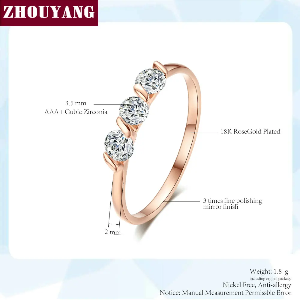 ZHOUYAN Engagement Wedding Ring For Women Classic Simple CZ Austrian Crystal Dainty Ring Rose Gold Color Fashion Jewelry R067