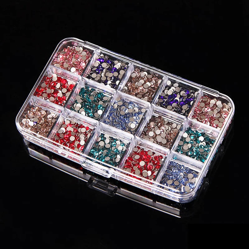 15 Kleine Vierkantjes Fashion DIY Nail Art Accessoire Nail Stickers Boren Tool Opbergdoos Diamant Strass Boor Doos