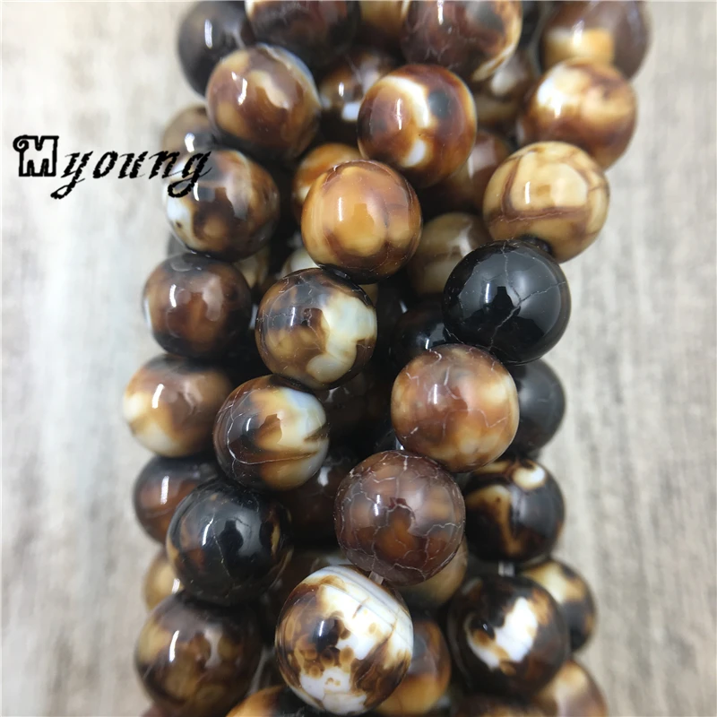 Round Brown Black Fire Agates Beads,Polished Drilled Beads,Nature Stone Beads For Jewelry Making MY0374