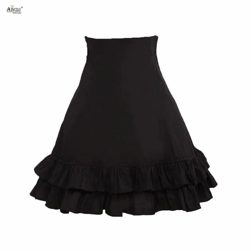 A-line Ball Gown Knee-Length Skirt Ainclu Black Pleated Gothic Court Cotton Lolita Women Lady Skirt Fashion S-XXL