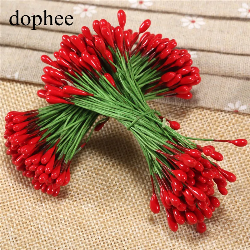 

dophee 100pcs red Flower Stamens DIY pearl flower stamen pistil 4mm floral stamen wedding box decoration