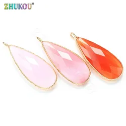ZHUKOU 15x38mm Gradient Glass Pendant Brass Cubic Zirconia Charms for DIY Necklace Jewelry Making Accessories Model:VD401
