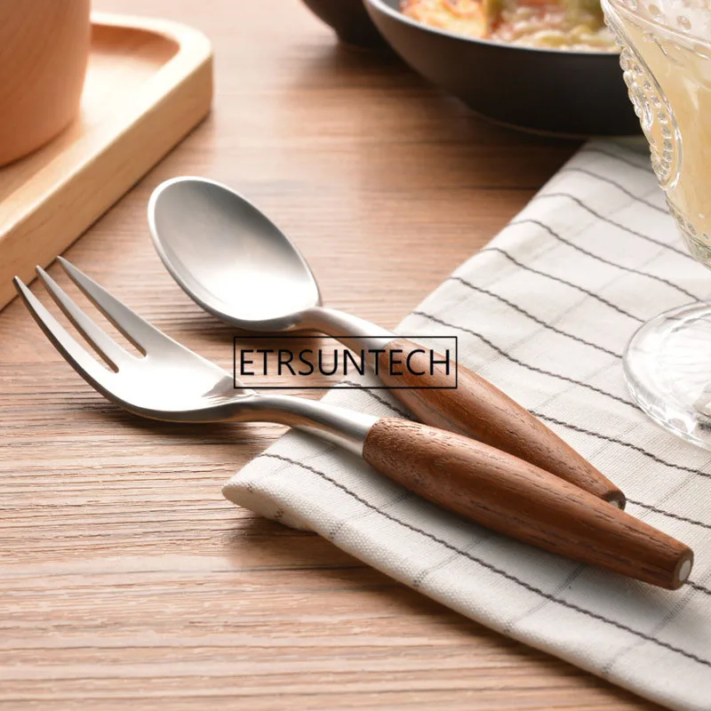 Stainless Steel Cutlery with Wooden Handle Wood Dinner Fork Knife Western Matte Flatware Dinnerware Tableware Sets