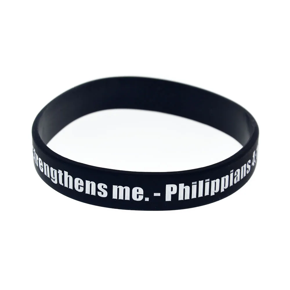 50 Stück Philippier 4:13 Ich kann alles durch Christus, der mich stärkt, Silikonarmband, religiöse Partygeschenke, Armreif – Detail 7