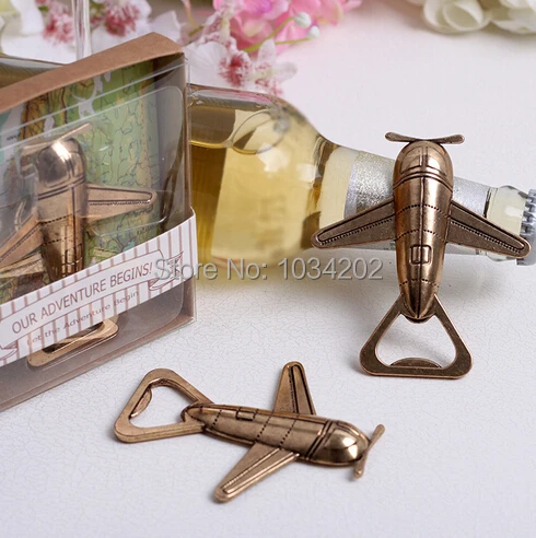 

200pcs Our Adventure Begins Airplane Bottle Opener Antique Gold Airplane Bridal Shower Wedding Favors Party Gift Free DHL FEDEX