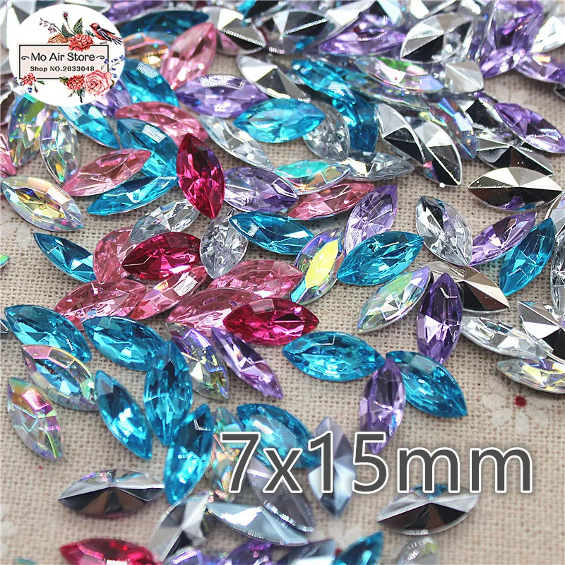 100pcs 7x15mm clear Acrylic rhinestone stone Marquise Facets point rhinestone decoration DIY craft no hole