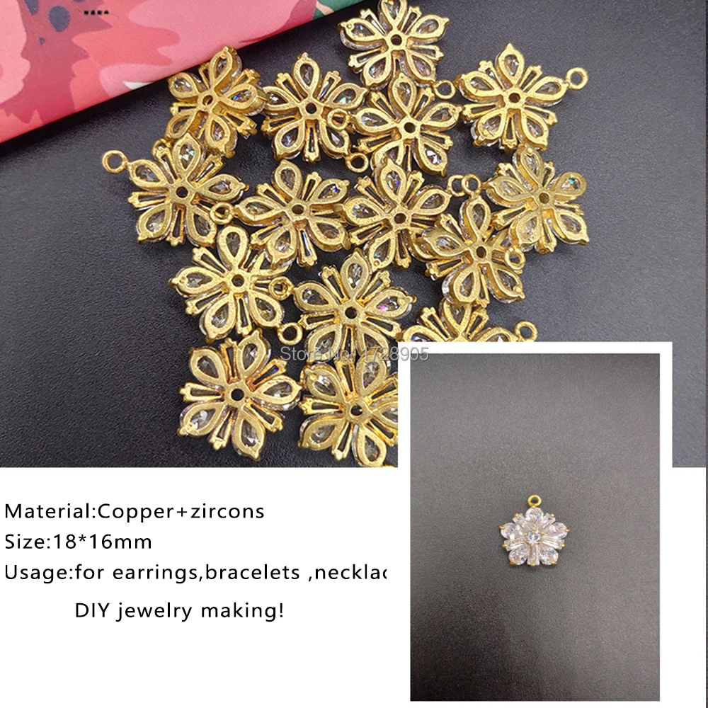 Zircon Connector Accessories 100pcs Crystal Zircon Gold Charms Connectors for Jewelry Making Daisy Flower Zircon Embellishments