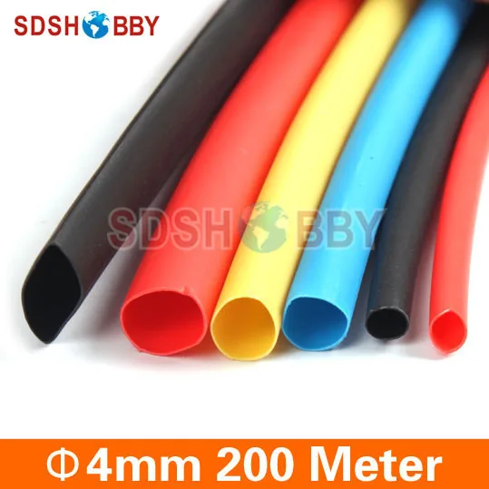 High Quality 200 Meter Heat Shrinkable Tubing Dia. =4mm (Red, Black, Blue, Yellow Color)