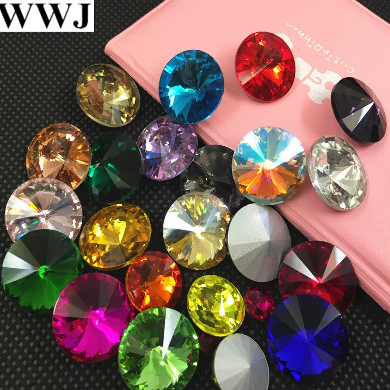 All Sizes Colors Glass Rivoli Crystal Fancy Stone 6mm 8mm,10mm,12mm,14mm,16,18mm Jewelry Stones AB, Pink,Siam Red can Mix