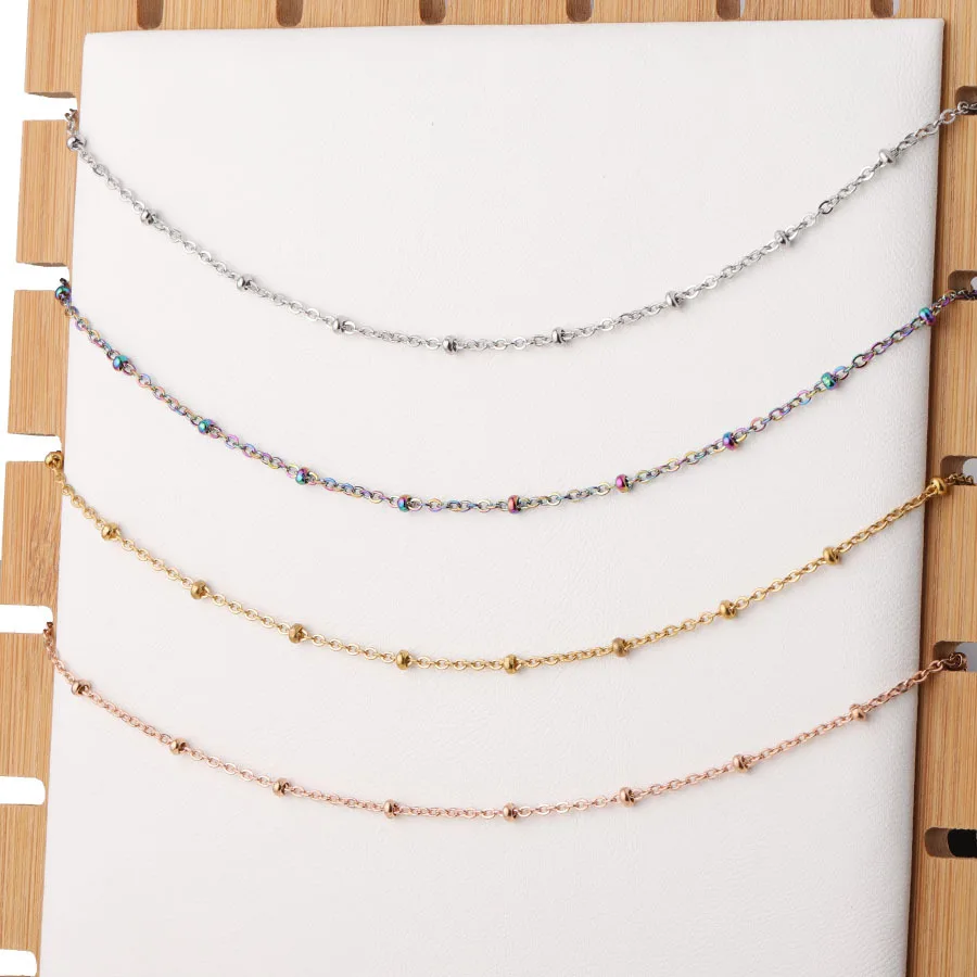 Fnixtar Stainless Steel Clamp Bead Chain Necklace Lobster Clasp Satellite Chains 2mm Thickness 3mm Ball Beads 20pcs/lot