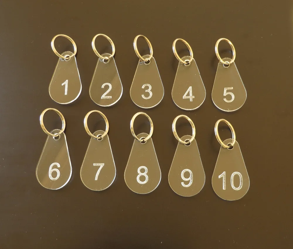 Personalized Acrylic Laser Cut Clear Keychain Numbered Key Fobs,Locker Room tags