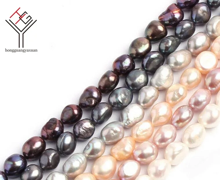 One Strands Real Pearl 9mm Gray Black Brown pink Purple Pearl oval Baroque Natural Freshwater Pearl loose beads 35cm / 15inch