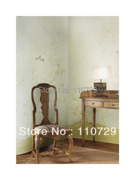 

hand painted silk wallpaper painting flowers with birds silk wallcover sticker many pictures optional