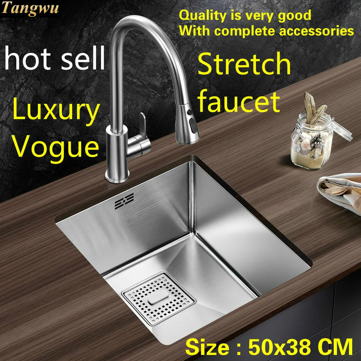 

Free shipping Hot sell luxury trumpet mini kitchen manual sink single trough do the dishes 304 stainless steel 500x380 MM