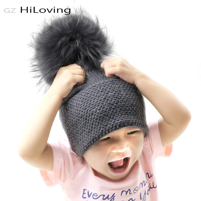 

GZHilovingL 2017 New Kids Boys Girls Winter Warm Hats Caps Childen Soft Rabbit Wool Thick Knitted Skullies Beanie Fur Pompom Hat