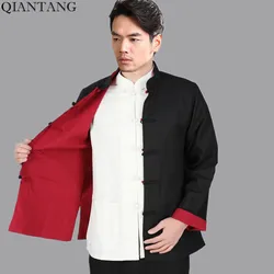 Black Red Vintage Chinese Two-Face Coat Men Cotton Linen Reversible Kung Fu Jacket Size S M L XL XXL XXXL hombre chaqueta Mim22G