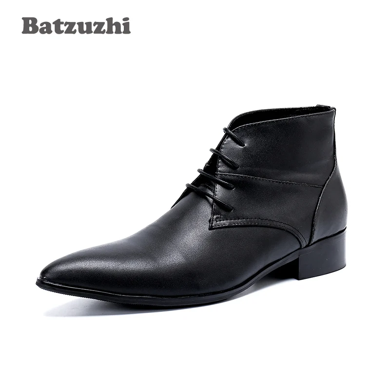 

Batzuzhi Men Ankle Boots Japanese Type Pointed Toe Genuine Leather Boots Men Lace-up Formal Business Gentlemen Botas Hombre, 46