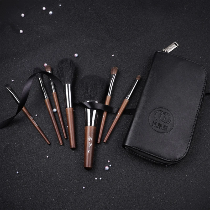 7pcs Makeup Brushes Set Natural Wool Goat Hair Powder Blush Contouring Eye Shadow Make up Brush With Bag For Travel