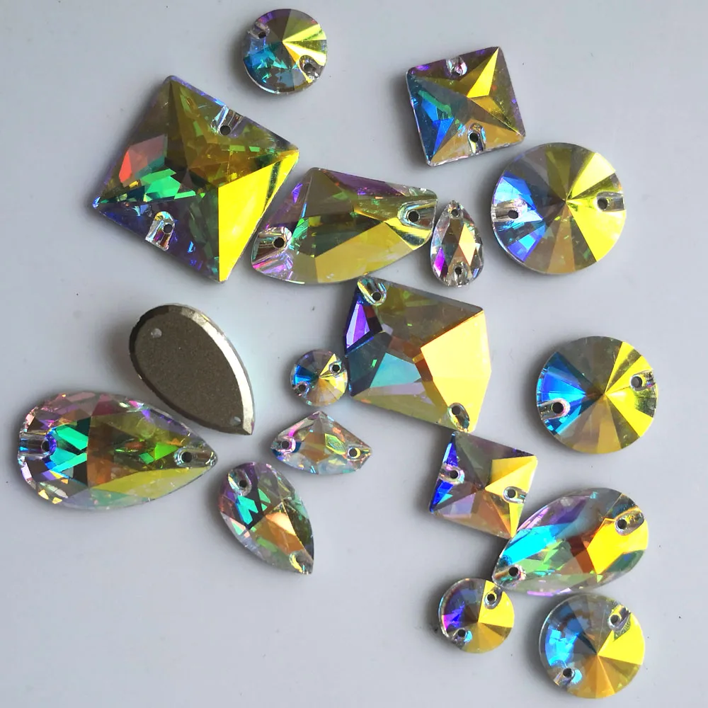 SW Runde Rivoli Drop Crystal AB Tschechischer Silberboden Aufnähbare Strasssteine Österreichische Steine Zwischenknöpfe für Kleidung und Schmuck – Detail 7