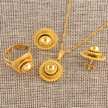 Ethiopian Small set Jewelry Necklace Earrings Ring Gold Color African Bridal sets Habesha Eritrea Wedding Sudan #045306 - Image 5