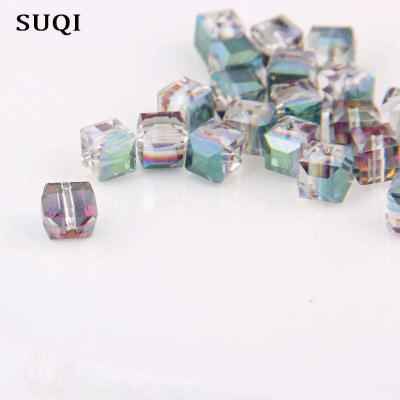 Color Straight hole square 20pcs change color faceted Crystal Glass Beads 8mm curtains Three-dimensional Beads for Jewelry Make