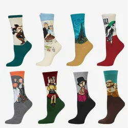 New Retro Art Cotton Women Men Crew Socks Famous Painting Series Pattern Novelty Casual Colorful Harajuku Design Sox Funny Hot