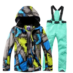 Chaqueta de Snowboard para hombre, pantalón impermeable a prueba de viento, esquí, escalada, nieve térmica, abrigo de grafiti de camuflaje para exteriores, Invierno