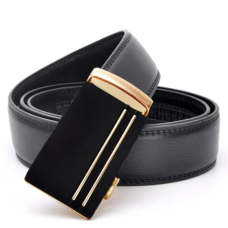 New Belt 100% Good Quality Cowskin Genuine Formal Men Leather Ratchet Belt Strap Male Metal Automatic Buckle