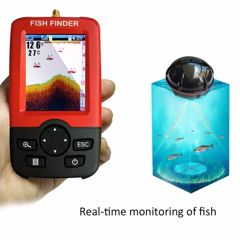 Portable Smart LCD Depth Fish Finder with 100M Wireless Sonar Sensor Fishing Lure Echo Sounder Fishfinder for Lake Sea Fishing