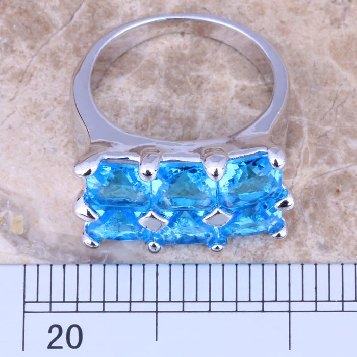 Fetching Sky Blue Cubic Zirconia Silver Plated Women\'s Ring Size 6 / 7 / 8 / 9 R1120