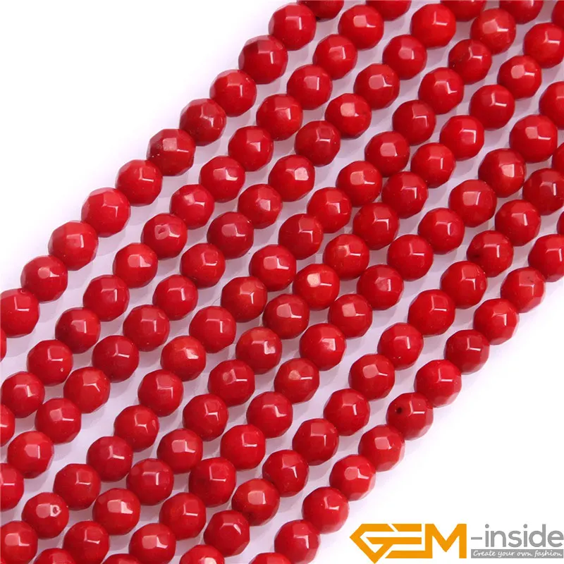 Round Faceted Red Coral Beads Dayed Color DIY Beads For Jewelry Making Beads For Bracelet Making Strand 15\