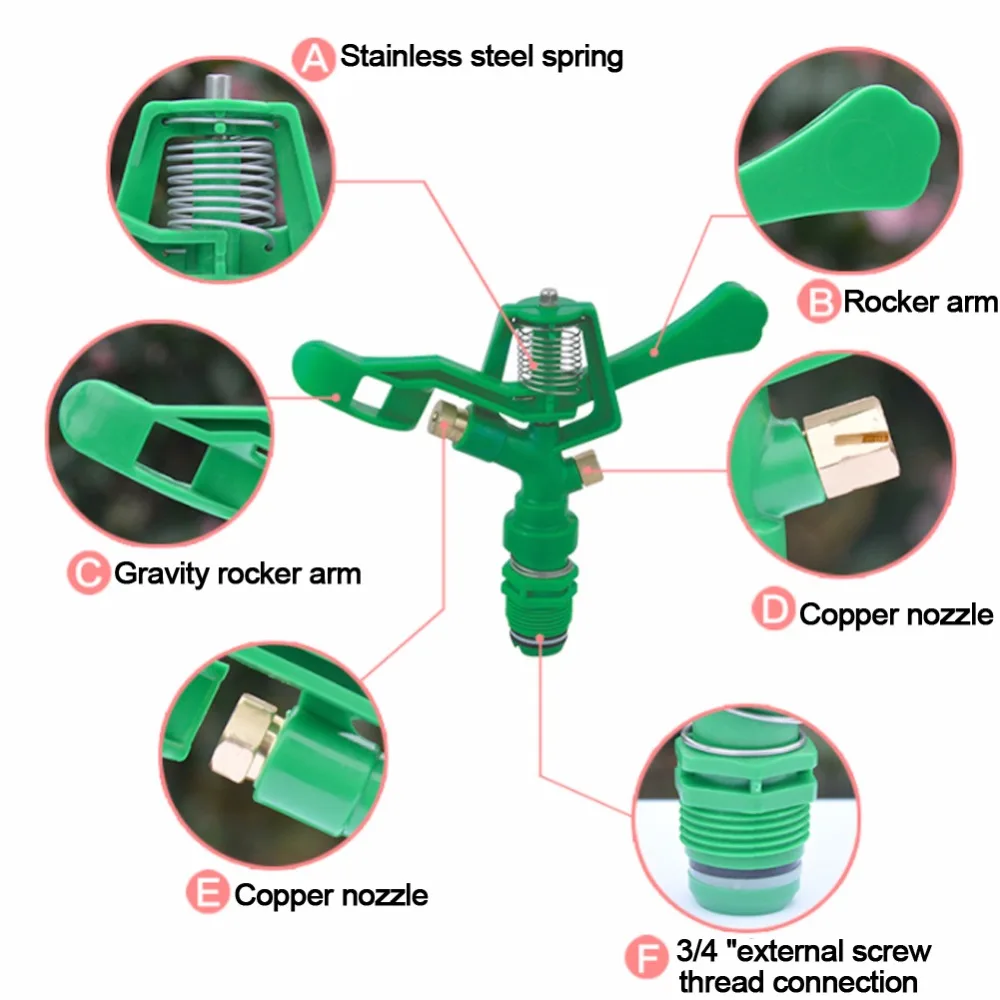 3/4 Cal zraszacz wody dysza rozpylająca miedziane usta podwójne wyjście obracają wahacz nawadnianie ogrodu narzędzia ogrodnicze systemu