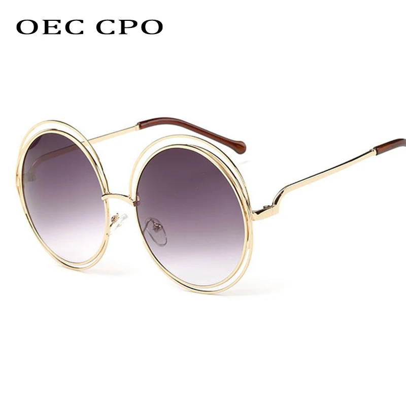 OEC CPO Vintage damskie okrągłe okulary przeciwsłoneczne damskie moda metalowe duże oprawki okulary przeciwsłoneczne damskie gogle óculos De Sol O12