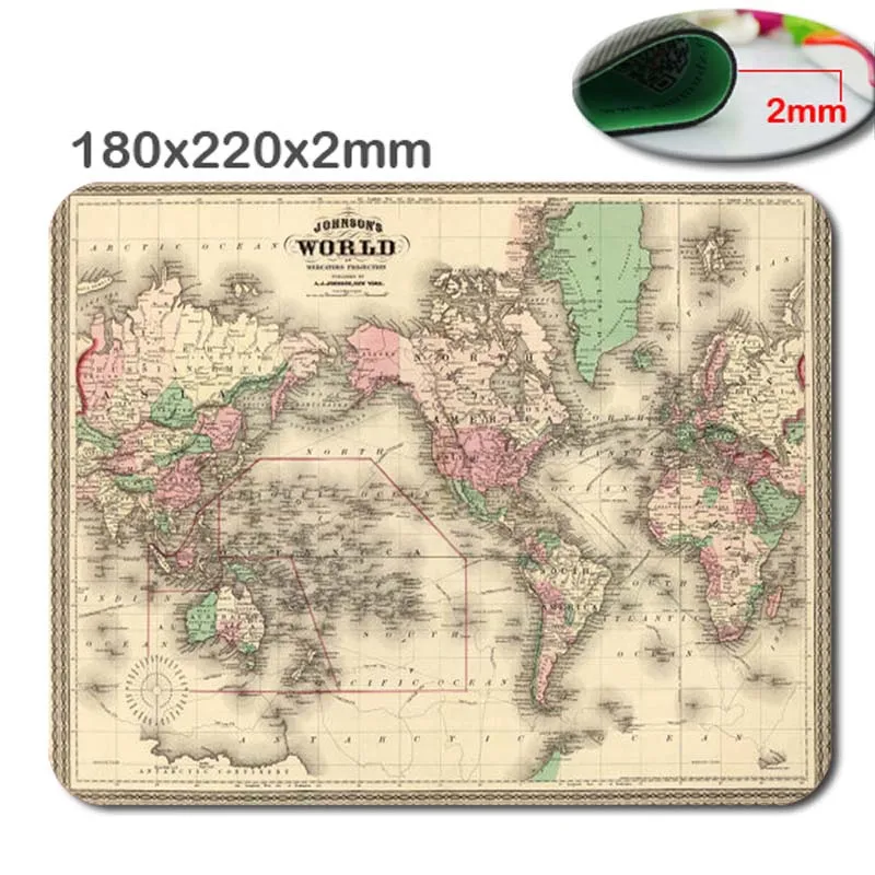 Mapa antigo de borracha para jogos, mouse pad grande e macio, antiderrapante, durável, 220x180x2mm e 250x290x2mm, acessórios para teclados