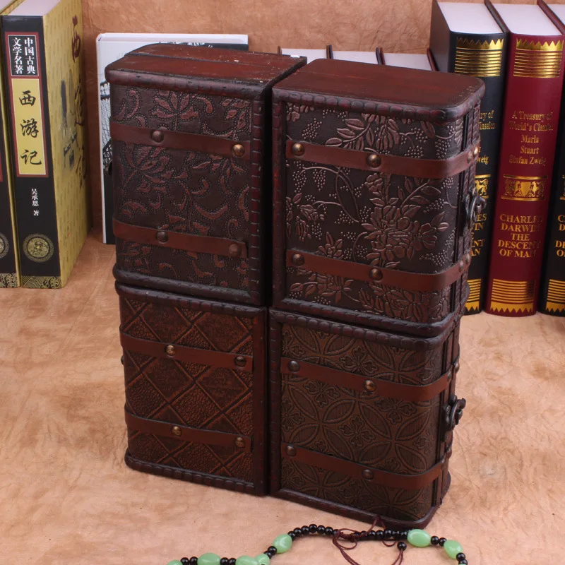 Wholesale flat square vintage jewelry box wooden jewelry box small European-style box storage box factory direct