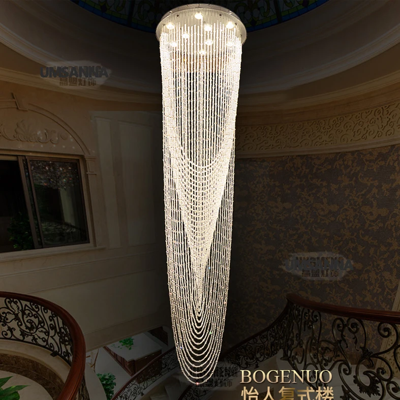 LED Modern Chandelier Lighting Crystal Chandeliers Lights Fixture Villa Big Long Round Crystal Hanging Lamp Home Indoor Lighting