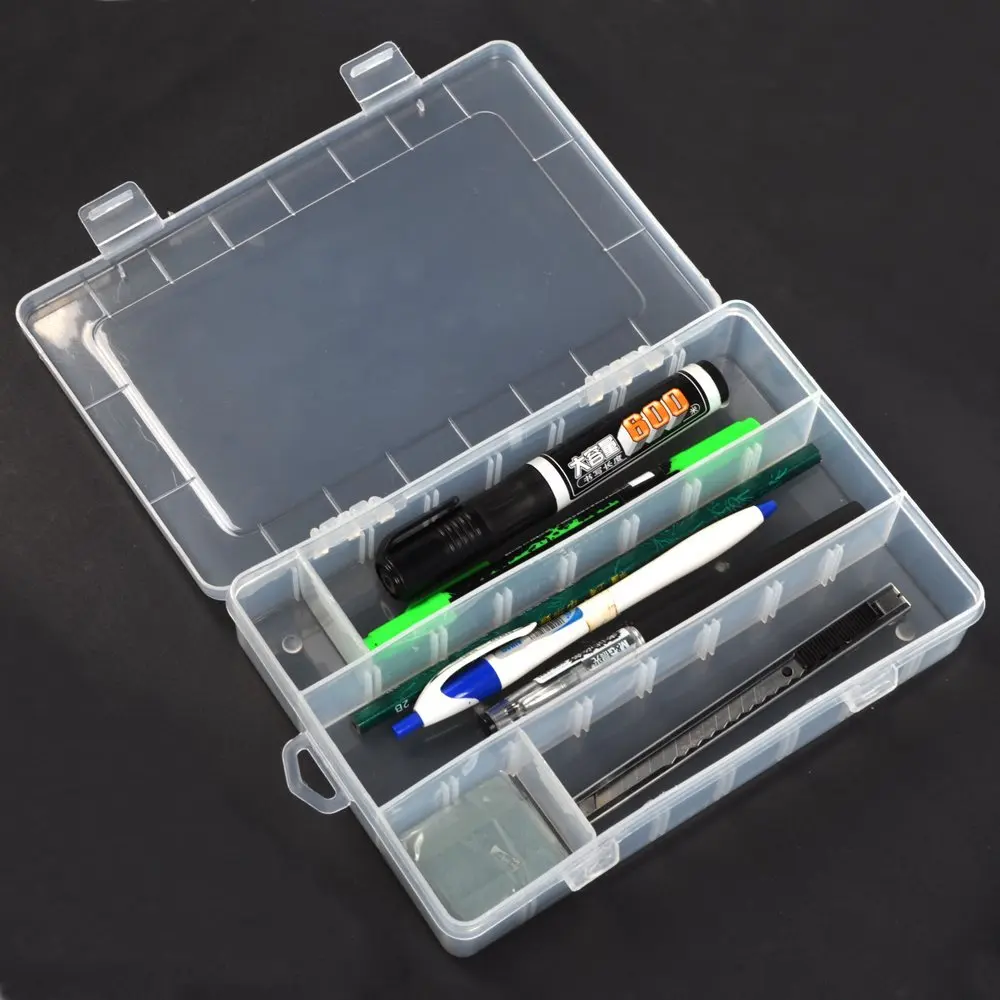 Clear Color Plastic Student Pencil Box Case Holder with Removal Dividers image 2