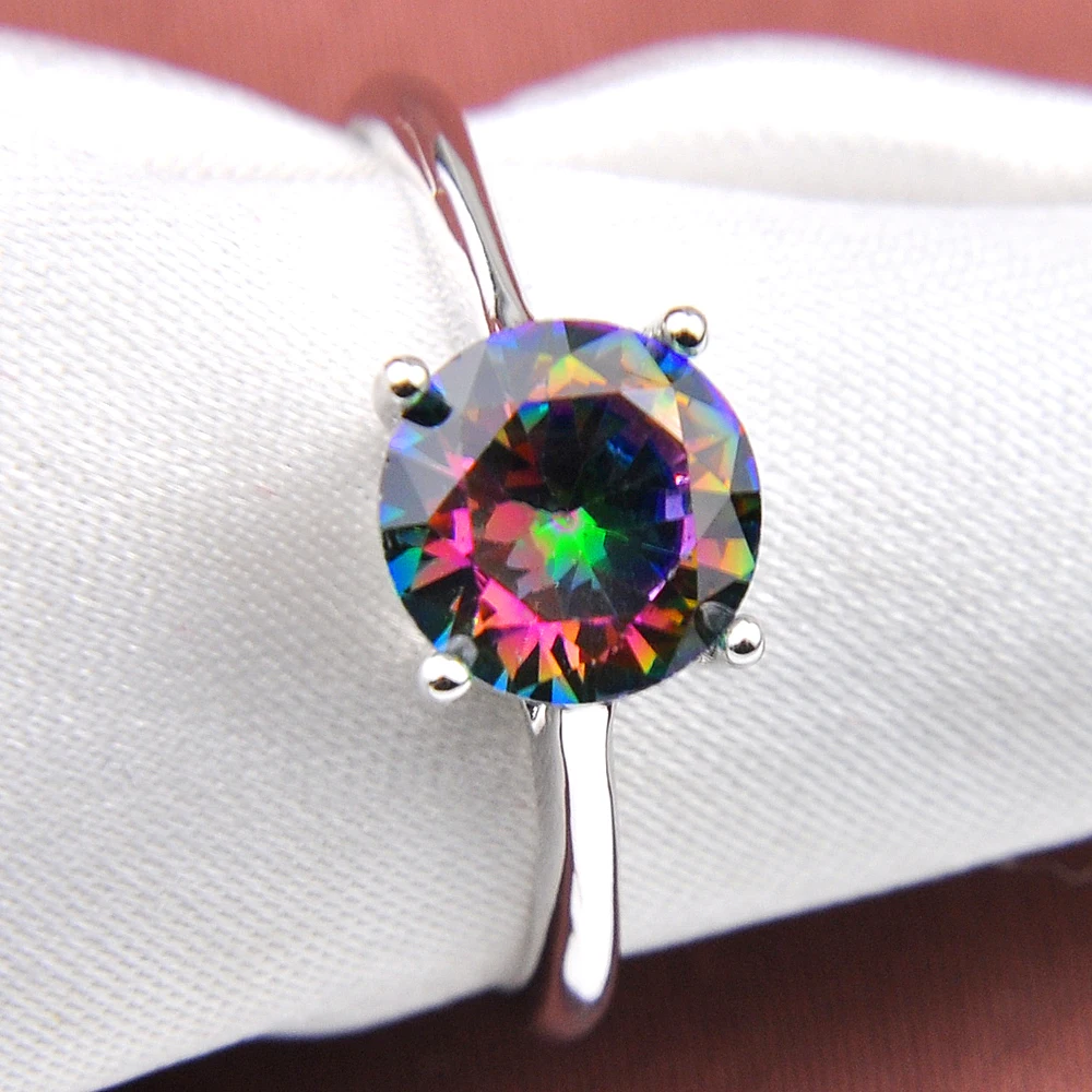 Luckyshine Dazzling 8MM Round Rainbow Mystic Topaz Gemstone Silver Rings 10pcs