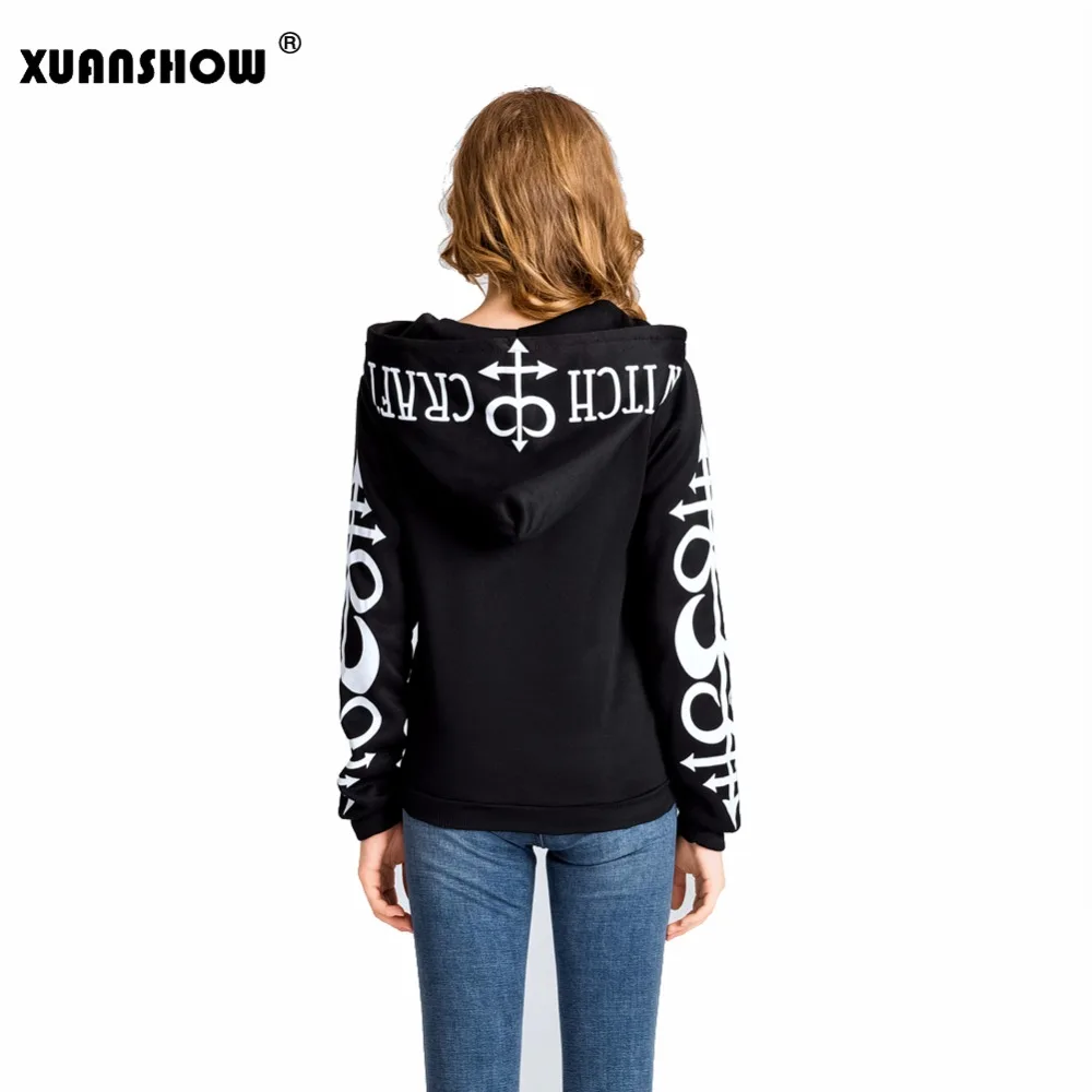 Damen Gothic Punk Hoodie Sweatshirt mit Mond-Buchstaben-Print, Langarm-Reißverschlussjacke, Herbst-Winter-Mode Streetwear – Detail 7