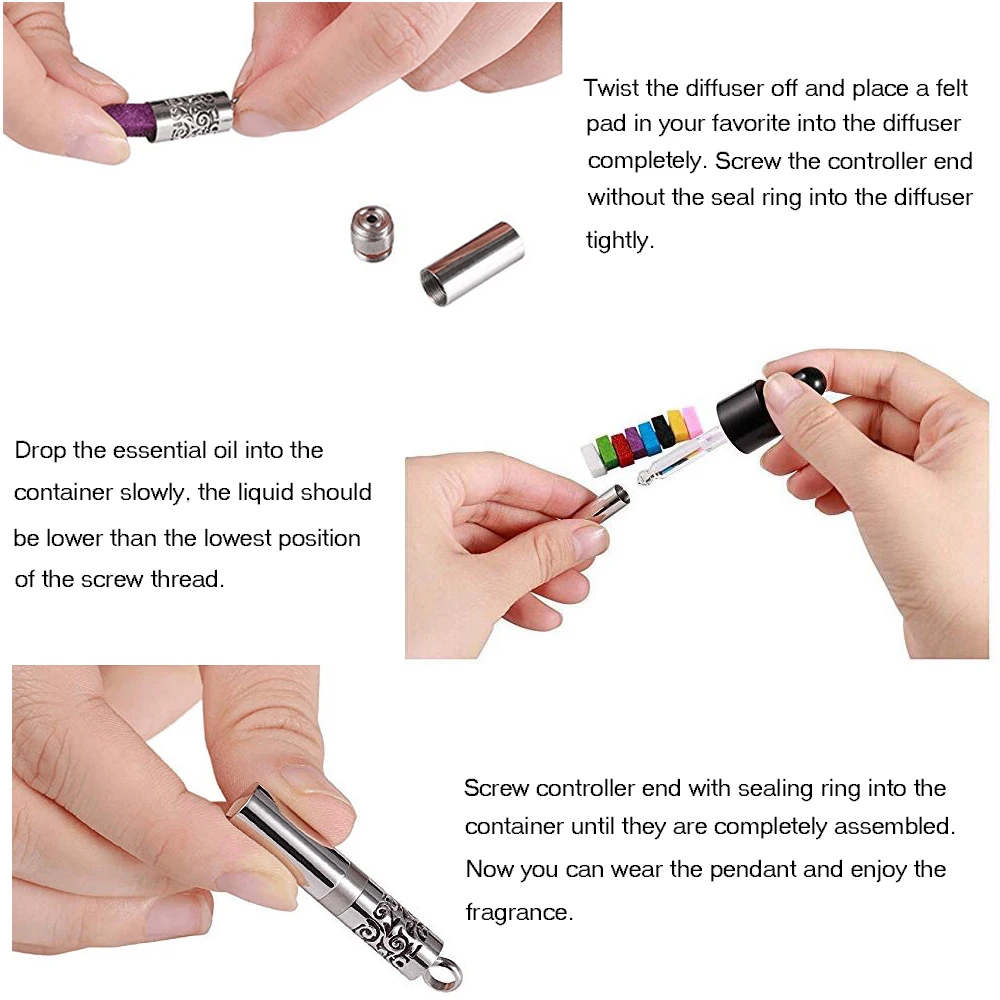 Diffuser Necklace Essential Oil Container Pendant Necklace 316L Stainless Steel Aromatherapy Locket Felt Pads Perfume Men Women