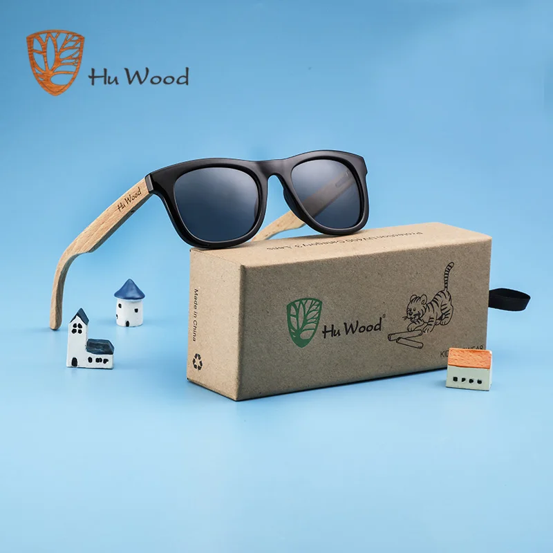 Hu Wood Kids Polarized Sunglasses for Boys and Girls with Recycled Frames and Beech Wood Arms | 4 to 8 years