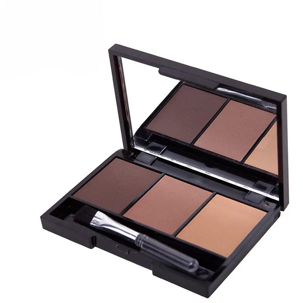 Hot Sale 3 Colors Professional Kit Long Lasting Eyebrow Powder Shadow Palette With Soft Brush And Mirror