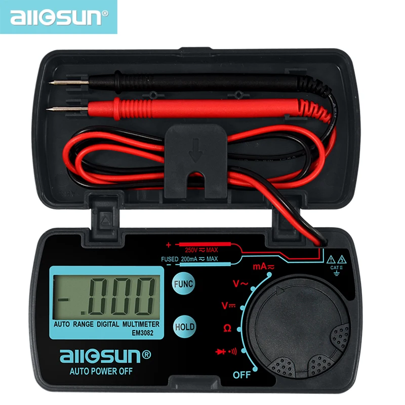 ALLOSUN Auto Range Digital Multimeter DC AC Voltmeter Ammeter Ohm Tester Portable Pocket Multimeter Mini Size