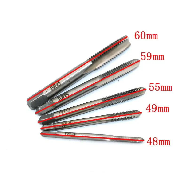 New 6pcs 3F Hand Screw Thread Metric Plug Tap Set M3 M4 M5 M6 M8 with Adjustable Tap Wrench 1/16-1/2