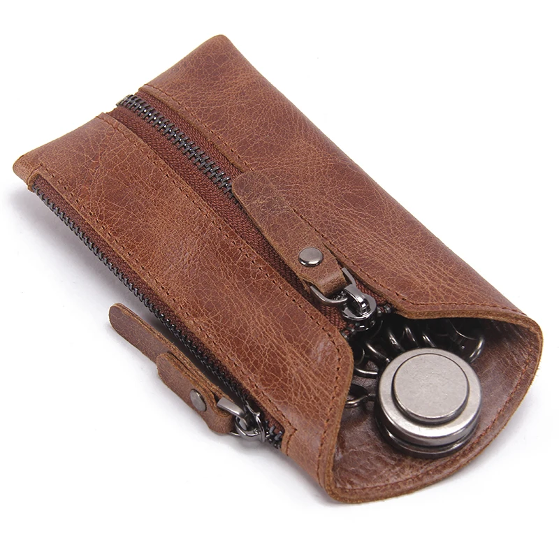 Contact\'S Fashion Genuine Leather Women Key Wallet Keychain Covers Zipper Key Case Bag Key Organizer Holder Housekeeper Keys