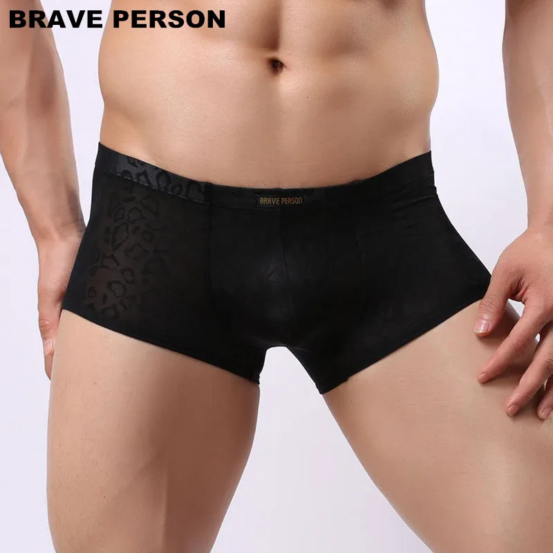 BRAVE PERSON Nylon Lace Men\'s Boxer Shorts U convex Pouch Sexy Transparent Underwear Men Boxers Slip Thin Cool Boxer For Men